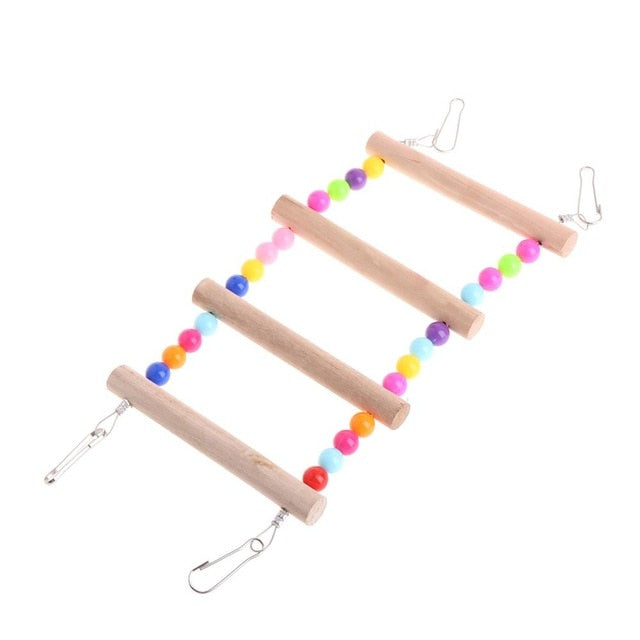 Birds Pets Parrots Ladders Climbing Toy Hanging Colorful Balls With Natural Wood