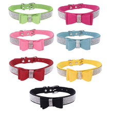 Load image into Gallery viewer, Full Rhinestone Soft Seude Leather Dog Collar Bling Padded Bow Knot Puppy Cat Pet Collar For Small Medium Breeds Dog Suppliers