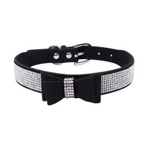 Full Rhinestone Soft Seude Leather Dog Collar Bling Padded Bow Knot Puppy Cat Pet Collar For Small Medium Breeds Dog Suppliers