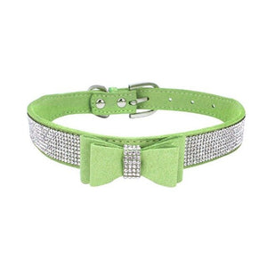 Full Rhinestone Soft Seude Leather Dog Collar Bling Padded Bow Knot Puppy Cat Pet Collar For Small Medium Breeds Dog Suppliers