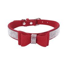 Load image into Gallery viewer, Full Rhinestone Soft Seude Leather Dog Collar Bling Padded Bow Knot Puppy Cat Pet Collar For Small Medium Breeds Dog Suppliers