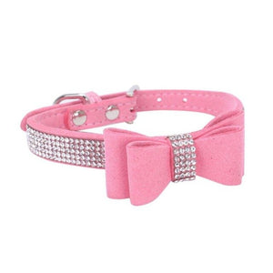 Full Rhinestone Soft Seude Leather Dog Collar Bling Padded Bow Knot Puppy Cat Pet Collar For Small Medium Breeds Dog Suppliers