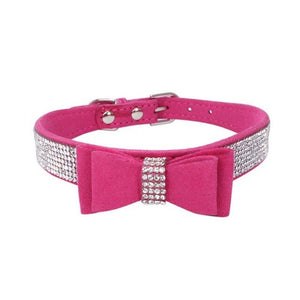 Full Rhinestone Soft Seude Leather Dog Collar Bling Padded Bow Knot Puppy Cat Pet Collar For Small Medium Breeds Dog Suppliers